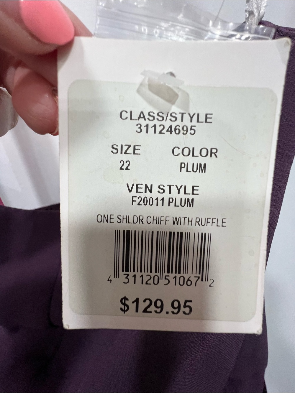David’s Bridal NWT One-Shoulder Plum Evening Gown with Side Ruffle and Slit - Picture 8 of 10